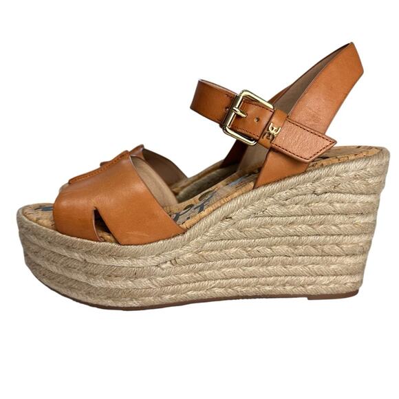 Sam Edelman Maura Espadrille Tan Leather Wedge Sandals Size 10 NEW - Picture 5 of 11